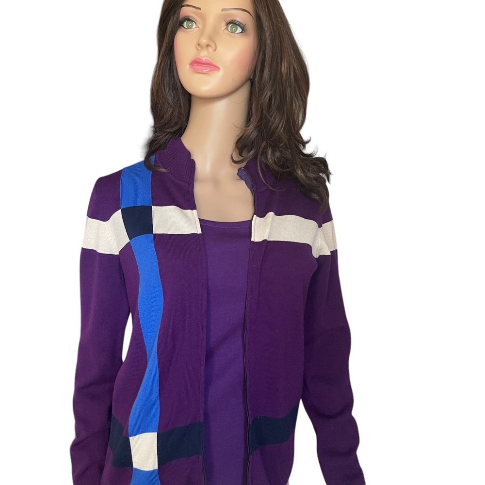 St. John Violet Multi Color Block. Zip Front Swea… - image 3